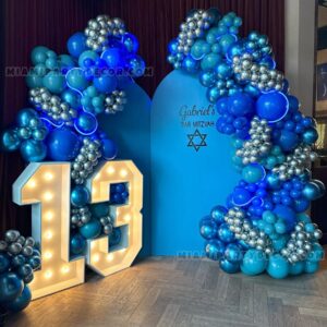 Bar Mitzvah Theme Backdrop in Miami | Blue & Silver image 1